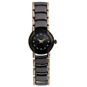 QRTZ Womens Stylish Round Stainless Steel Case Back Black/Gold 21mm Wrist Watch